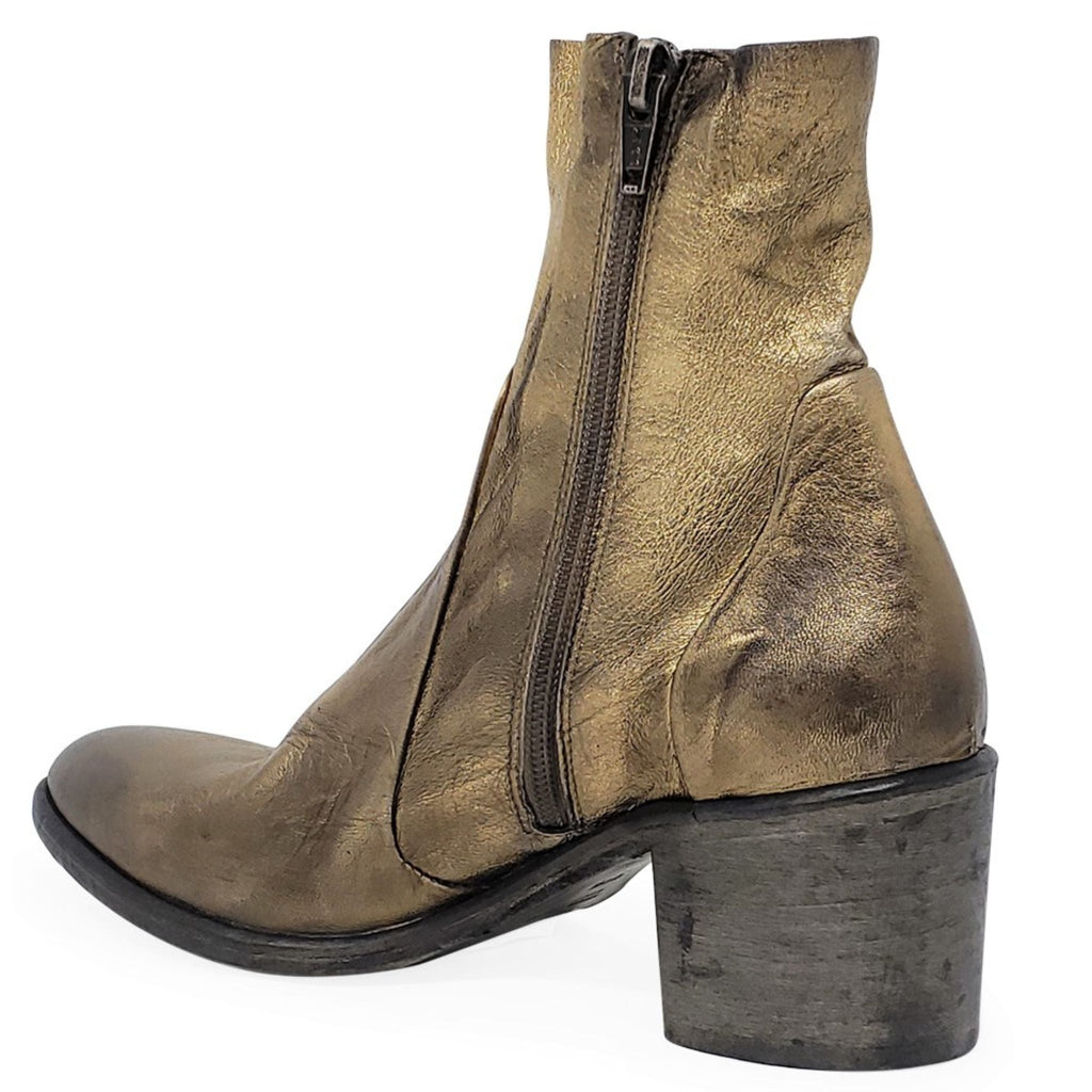 Antique Gold Leather Ankle Boot