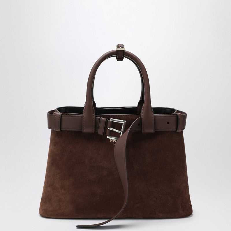 Prada Prada Buckle Bag Medium Size Cacao Colour In Suede Women