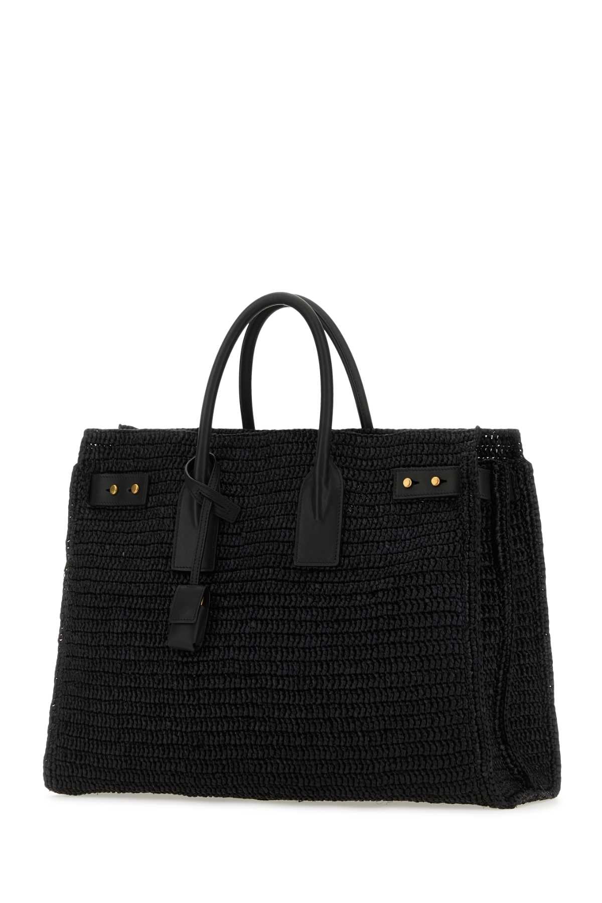 Saint Laurent Women Black Raffia Medium Sac De Jour Shopping Bag