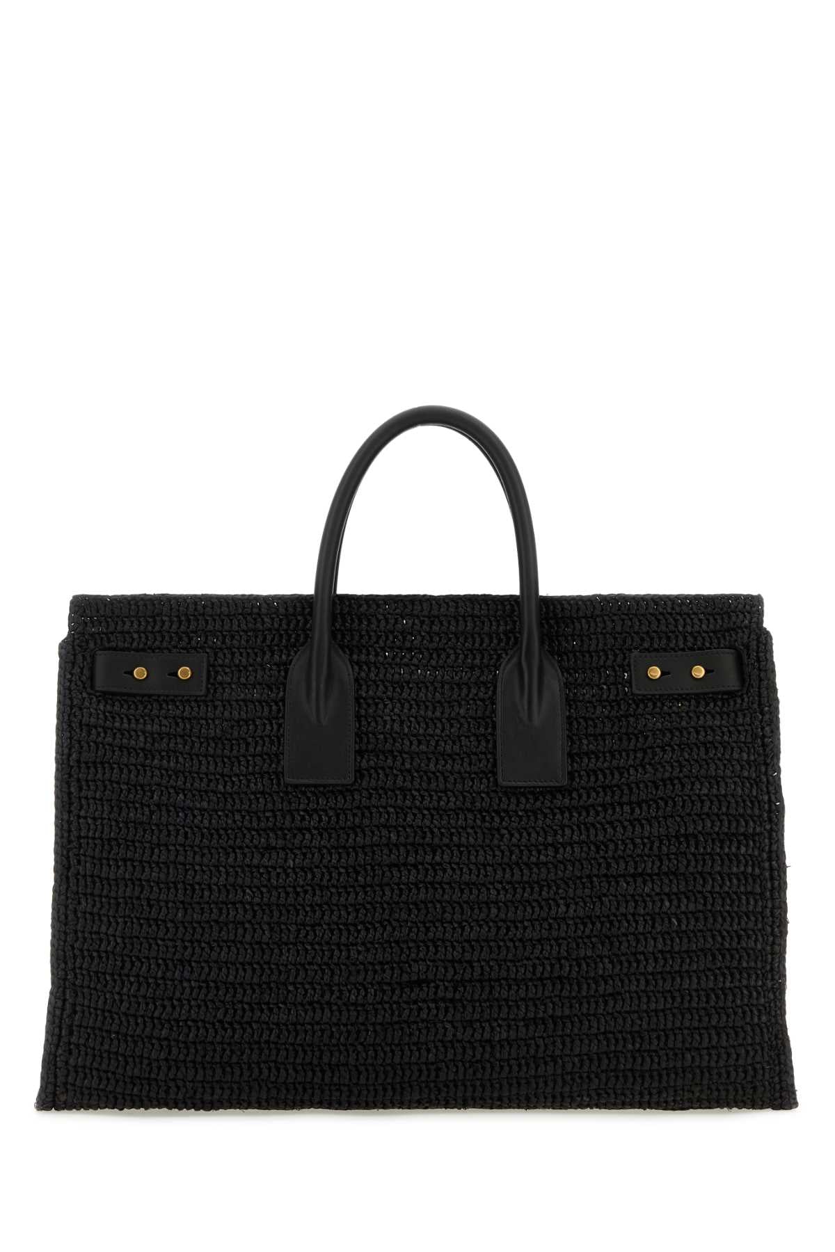 Saint Laurent Women Black Raffia Medium Sac De Jour Shopping Bag