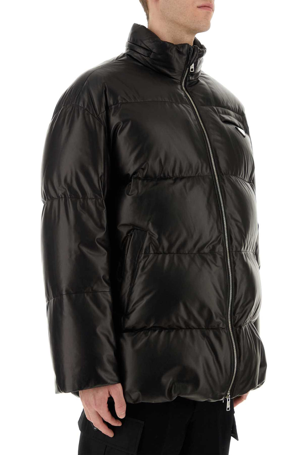 Prada Men Black Nappa Leather Down Jacket