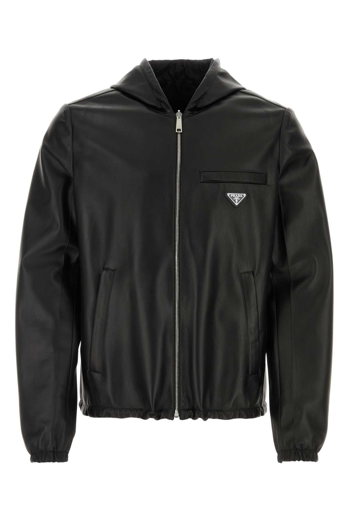 Prada Men Black Nappa Leather Reversible Jacket