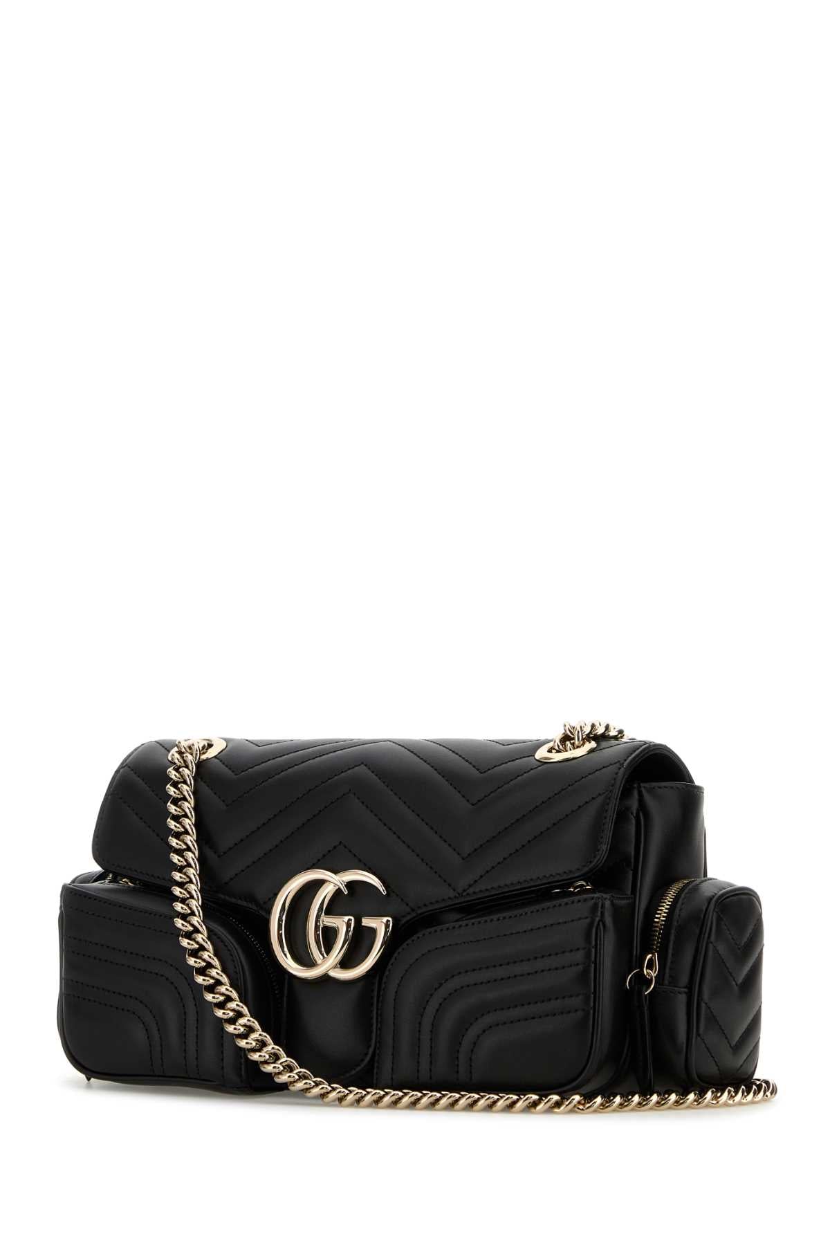 Gucci Women Black Leather Small Gg Marmont Shoulder Bag