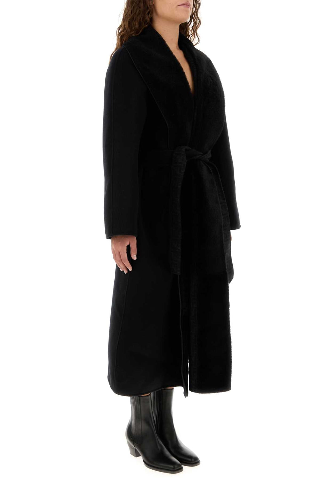 Fendi Women Black Wool Blend Coat