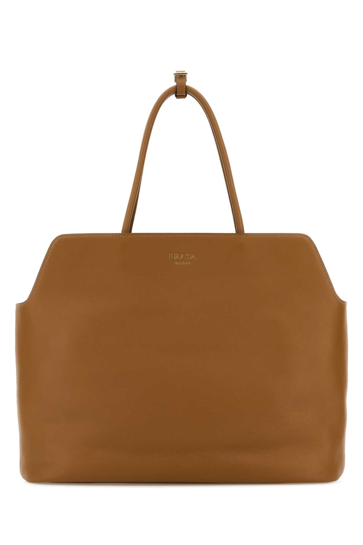 Prada Women Caramel Leather Shopping Bag
