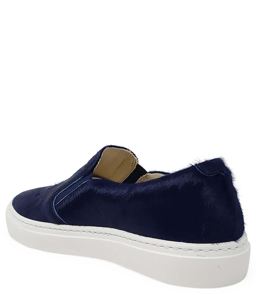 Navy Short Hair Calf Slip On Sneaker