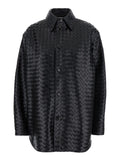 Bottega Veneta Women Black Shirt With All-Over Woven Pattern In Leather Woman