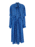 Balenciaga Women Blue Long Dress With All-Over Print And Bow Closure In Fabric Woman