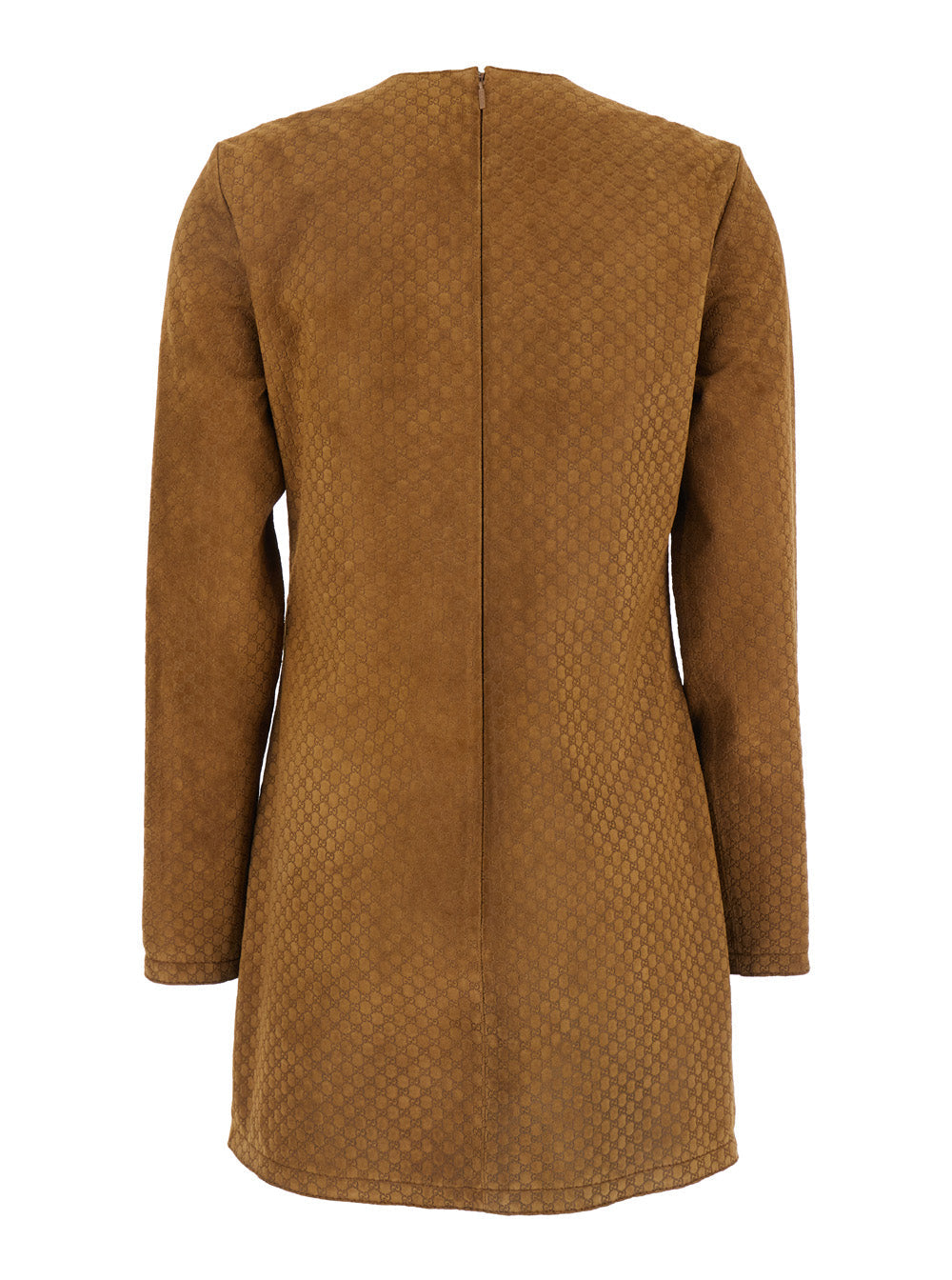 Gucci Women Brown Dress With Front Horsebit Details And All-Over Gg Motif In Suede Woman