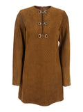 Gucci Women Brown Dress With Front Horsebit Details And All-Over Gg Motif In Suede Woman