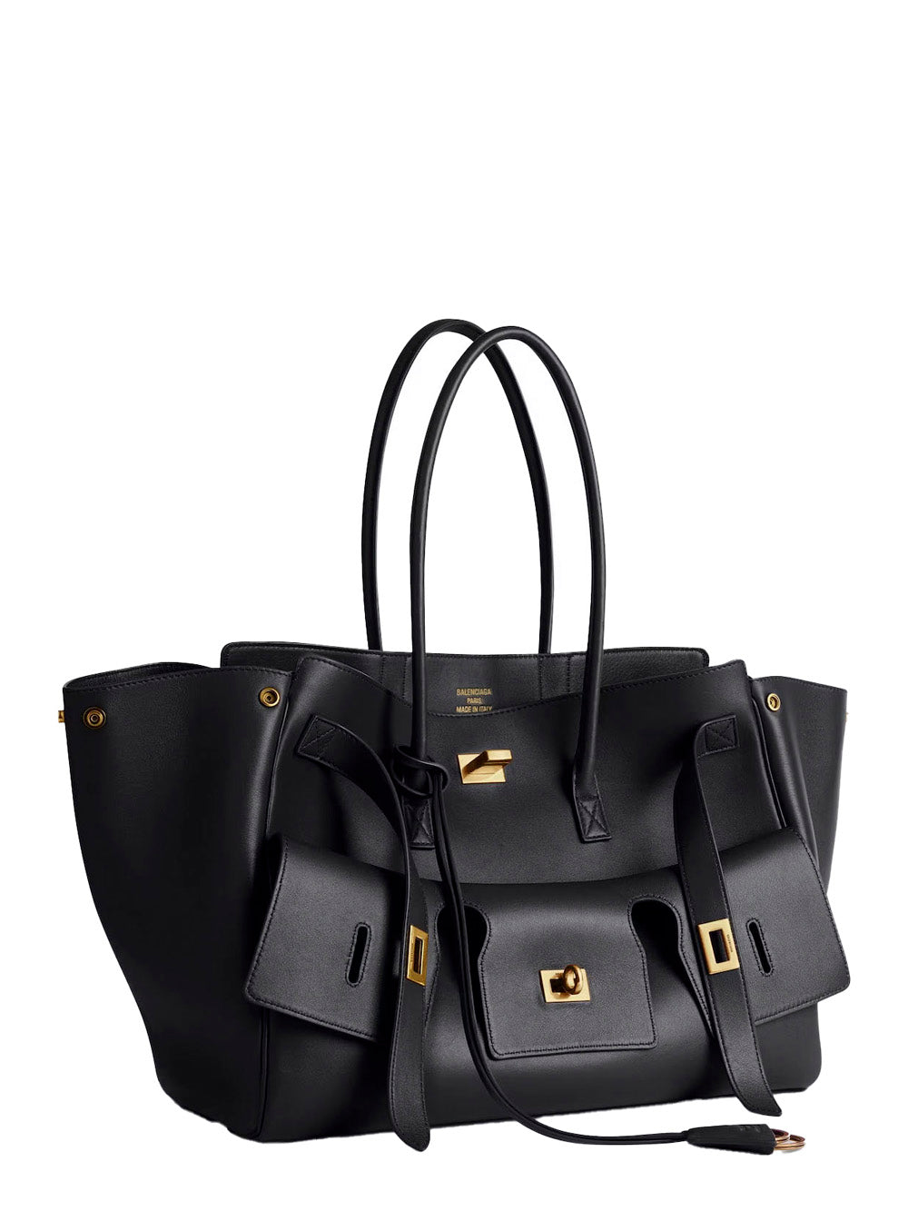 Balenciaga Women 'Bel Air Carry On' Black Medium Tote Bag With Removable Keychain And Two Top Handles In Leather Woman