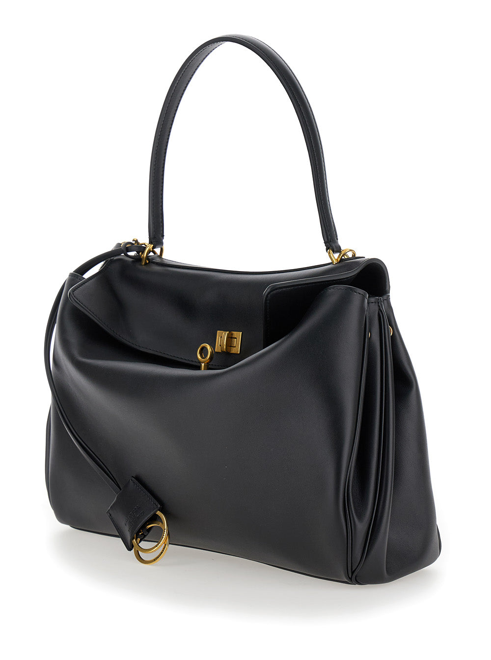 Balenciaga Women 'Medium Rodeo' Black Handbag With Detachable Key Holder In Smooth Leather Woman