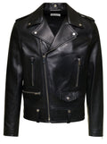 Saint Laurent Men Black Biker Jacket With Zipped Pockets In Smooth Leather Man