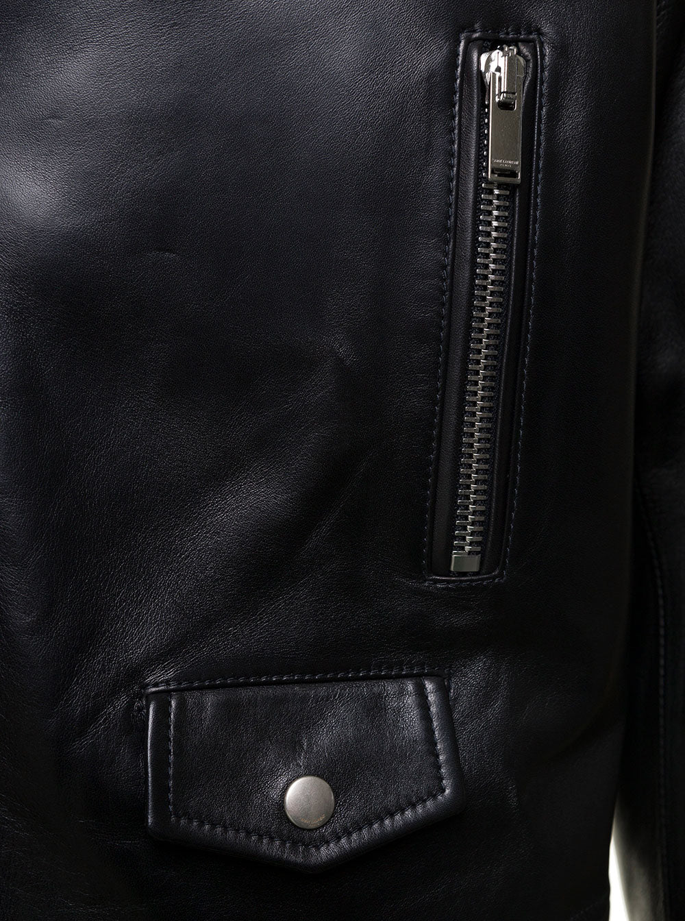 Saint Laurent Men Black Biker Jacket With Zipped Pockets In Smooth Leather Man