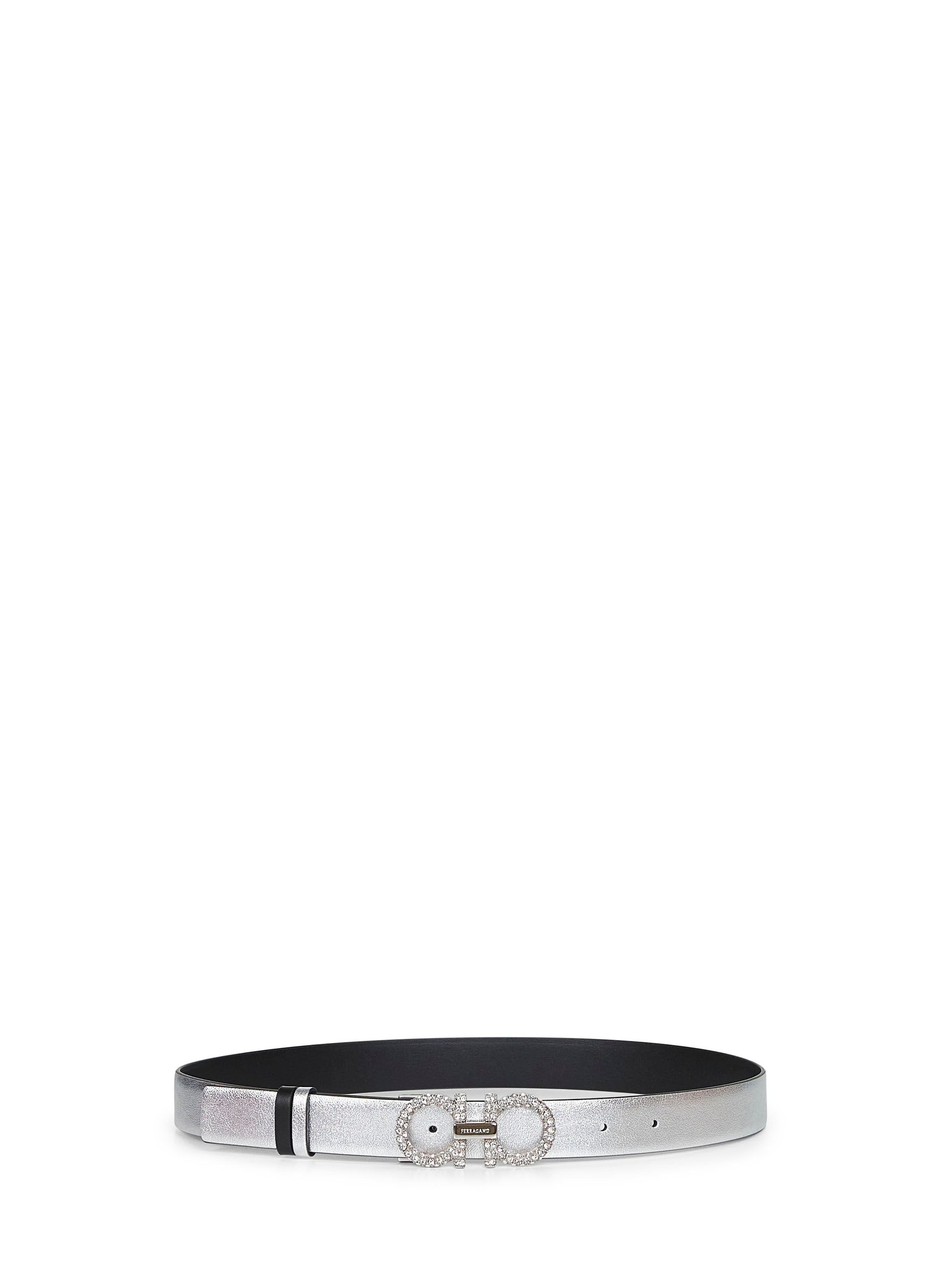 Ferragamo Women Silver Laminated Calf Leather Gancini Belt