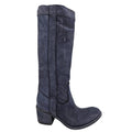 Navy Washed Leather Knee-High Pull-on Boot
