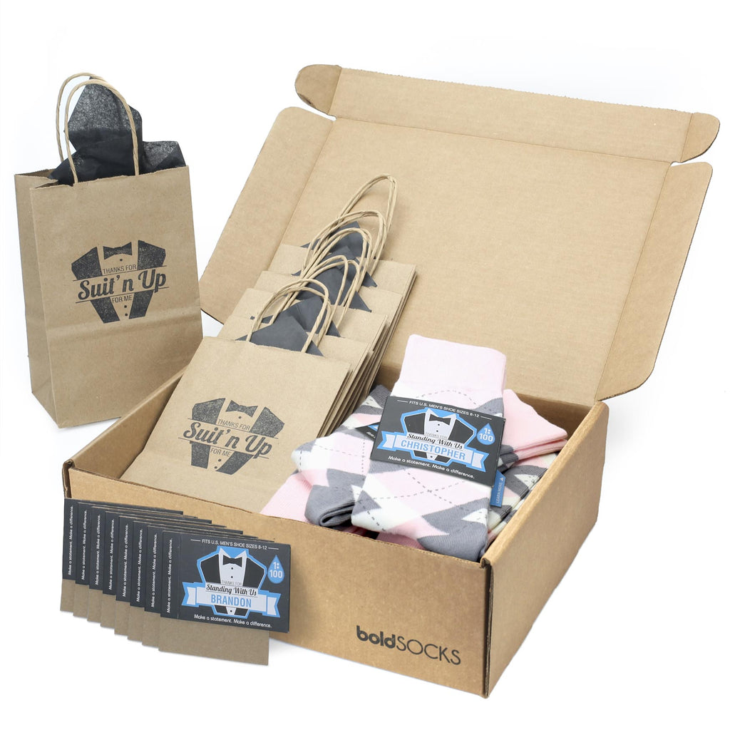 Customizable Groomsmen Gift Set Blush Light Pink Gray Argyle Men’s Dress Socks