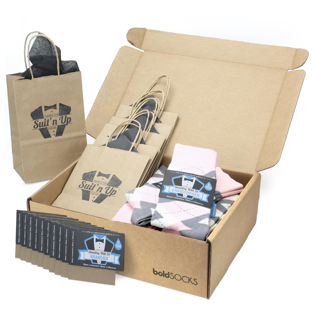 Customizable Groomsmen Gift Set Blush Light Pink Gray Argyle Men’s Dress Socks
