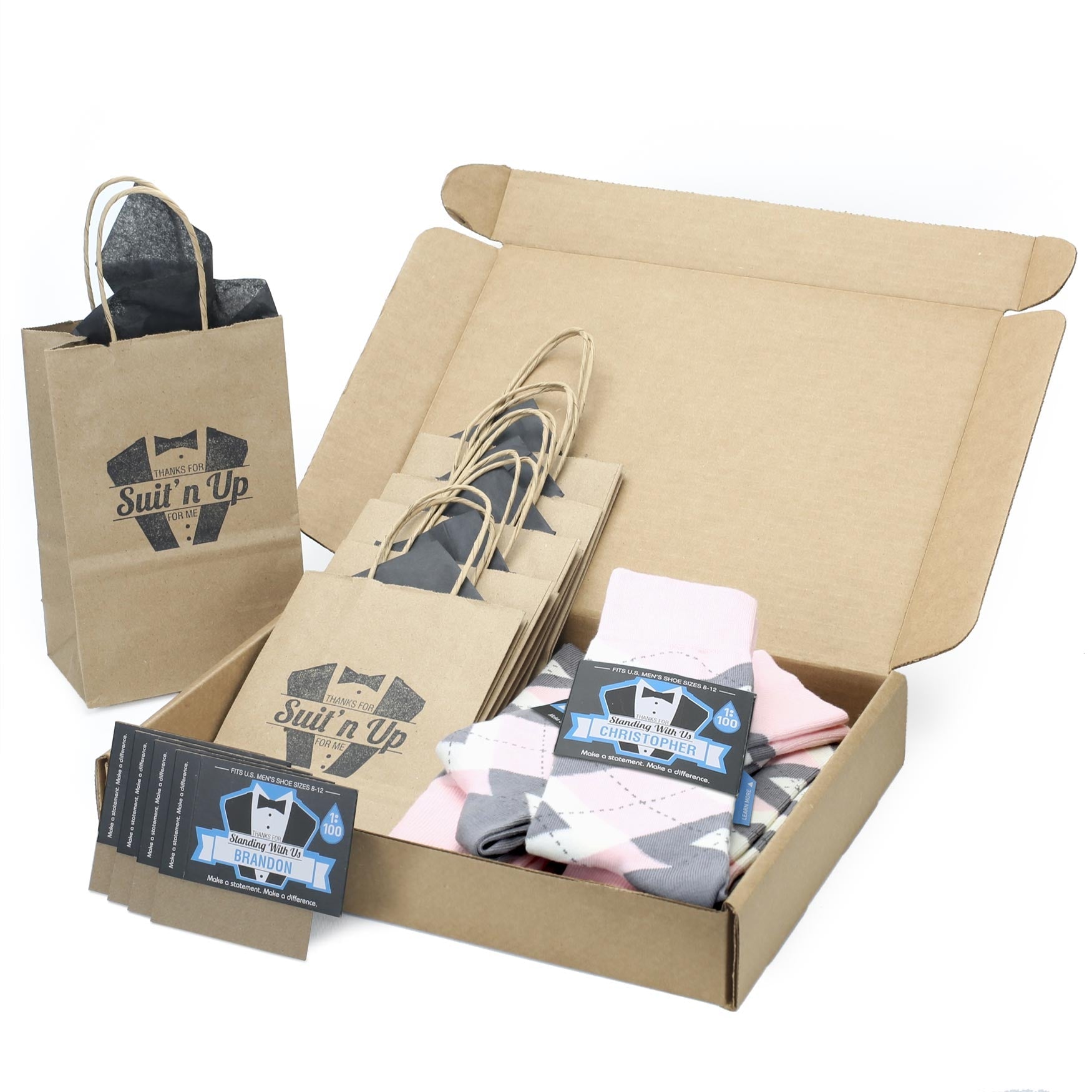 Customizable Groomsmen Gift Set Blush Light Pink Gray Argyle Men’s Dress Socks