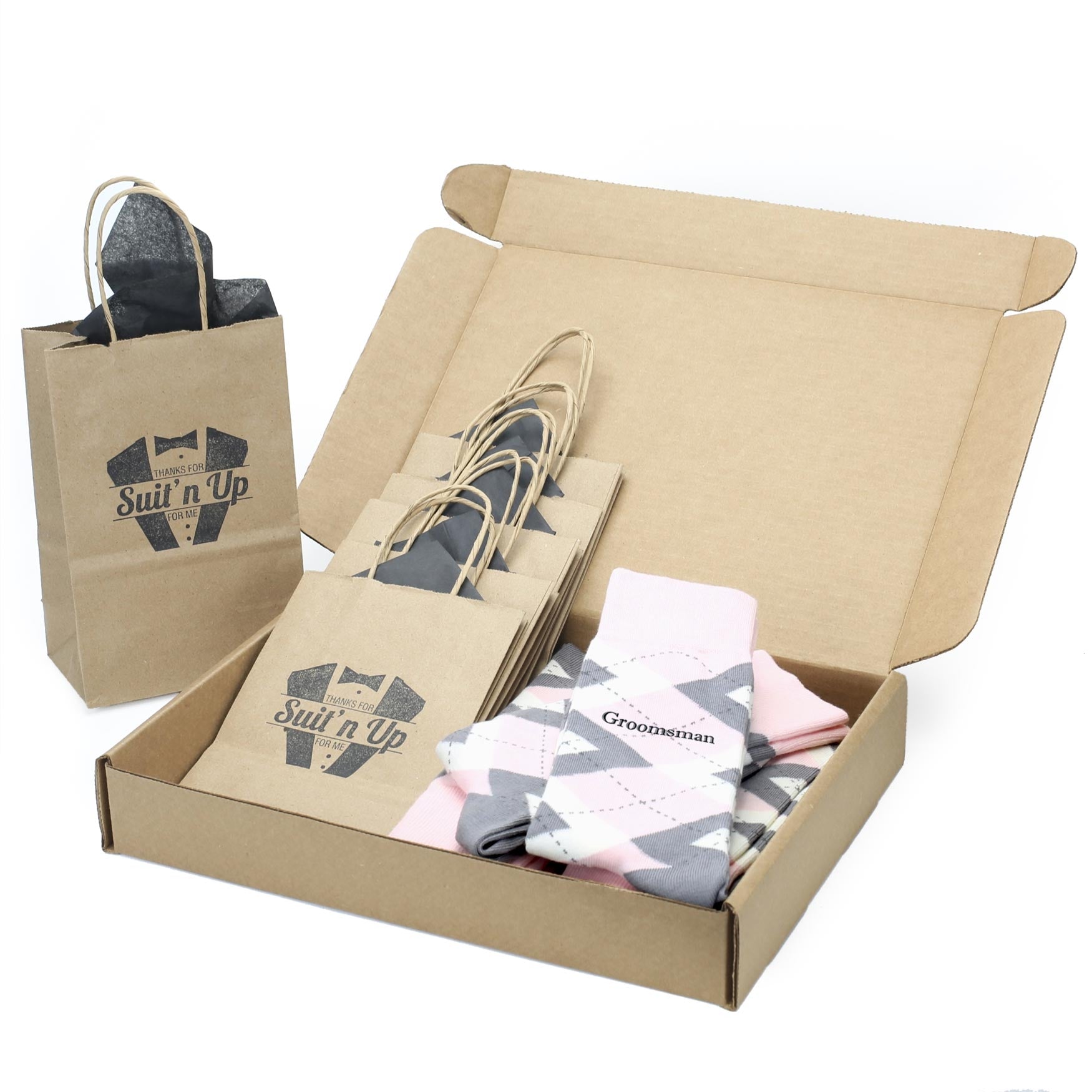 Customizable Groomsmen Gift Set Blush Light Pink Gray Argyle Men’s Dress Socks