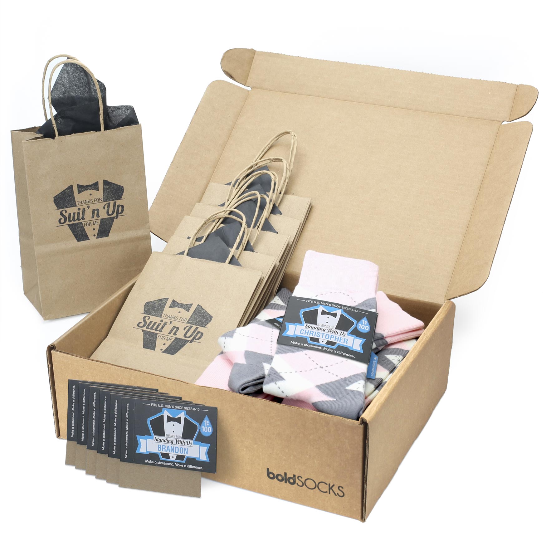 Customizable Groomsmen Gift Set Blush Light Pink Gray Argyle Men’s Dress Socks