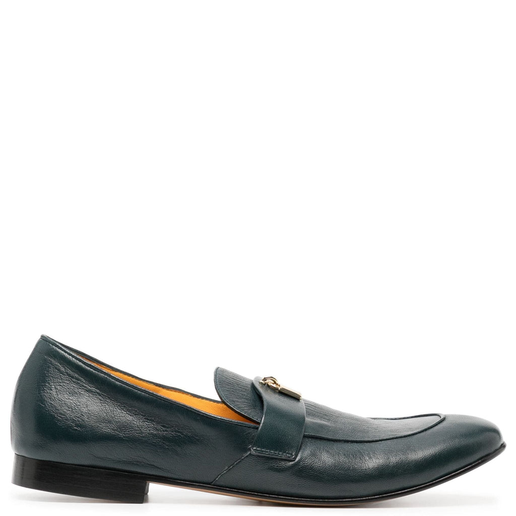 Teal Leather Lock Flat Loafer