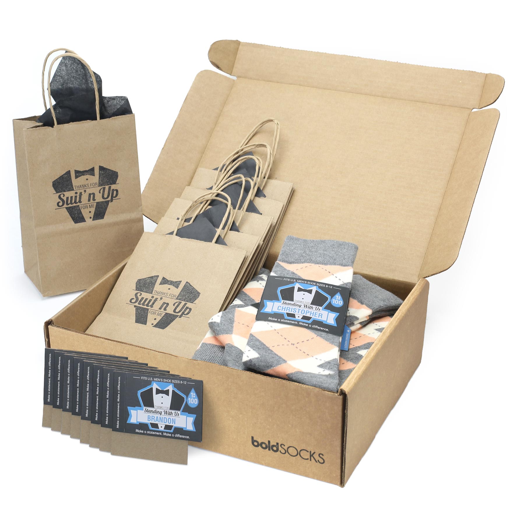 Customizable Groomsmen Gift Set Peach Gray Argyle Men’s Dress Socks