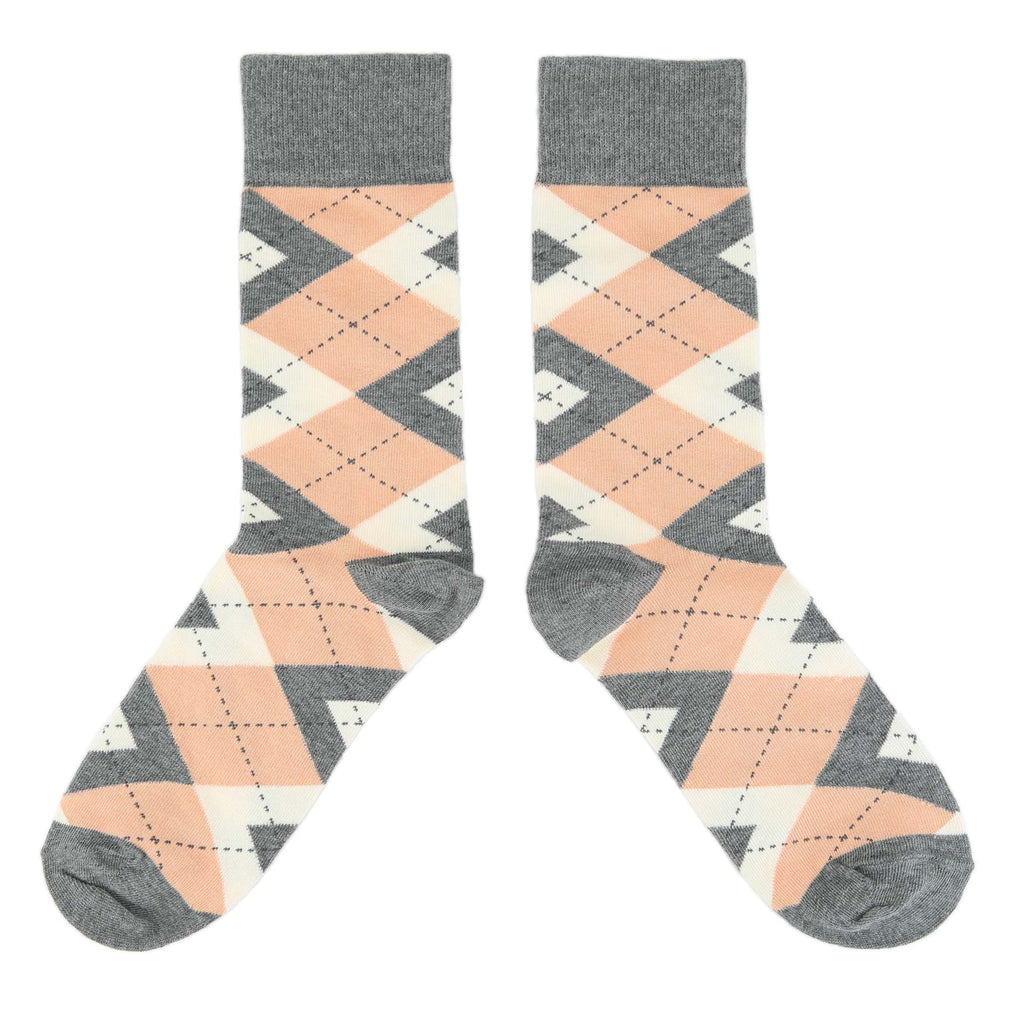 Customizable Groomsmen Gift Set Peach Gray Argyle Men’s Dress Socks