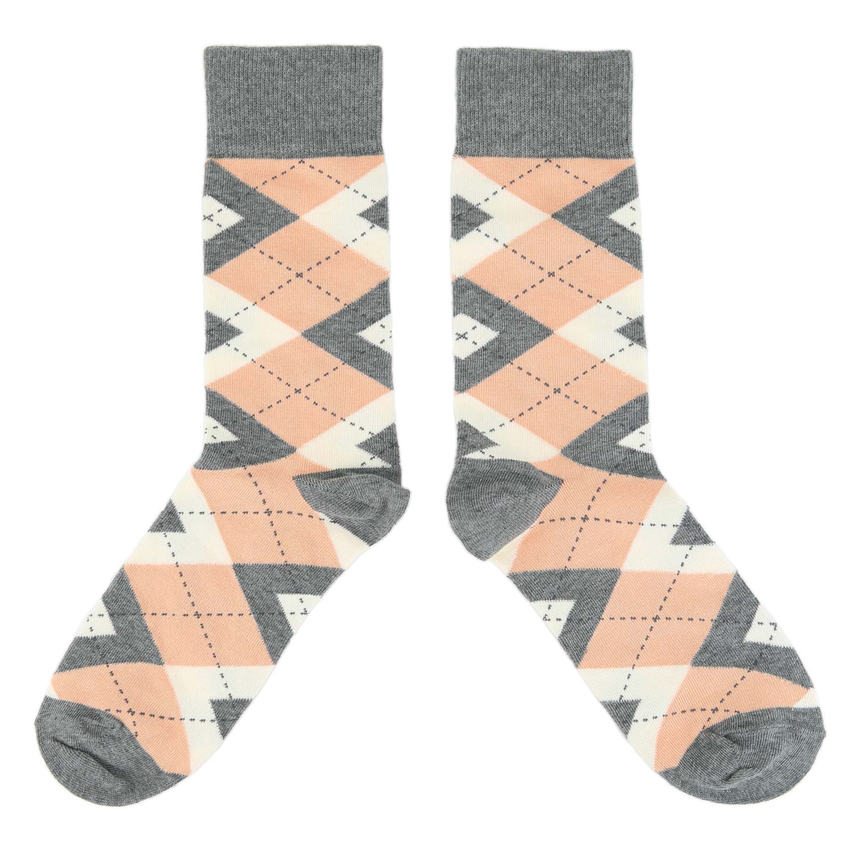 Customizable Groomsmen Gift Set Peach Gray Argyle Men’s Dress Socks