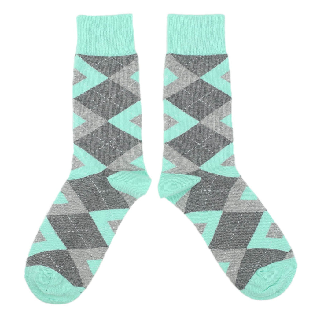Mint Gray Argyle Wedding Groomsmen Men's Dress Socks
