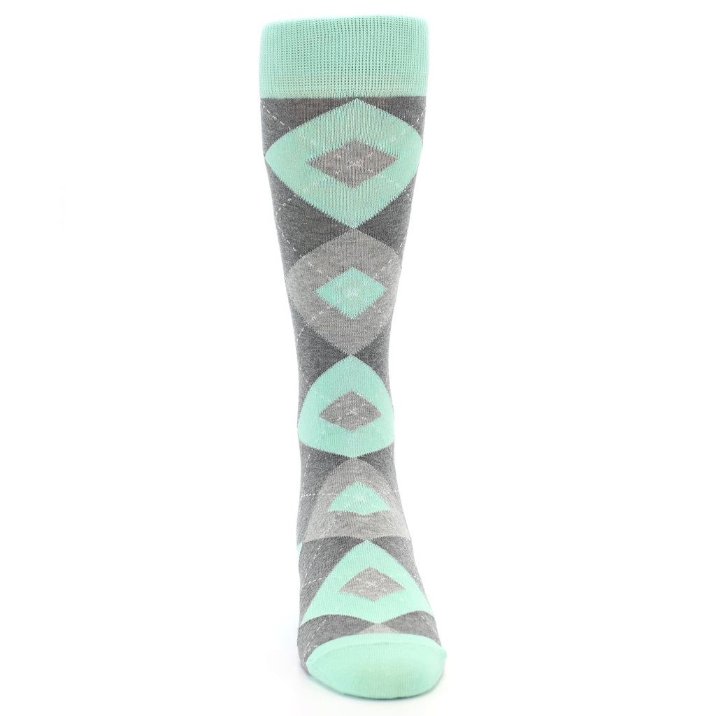 Mint Gray Argyle Wedding Groomsmen Men's Dress Socks