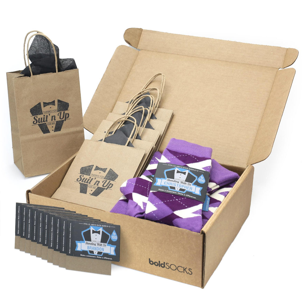 Customizable Groomsmen Gift Set Wisteria Plum Argyle Men’s Dress Socks
