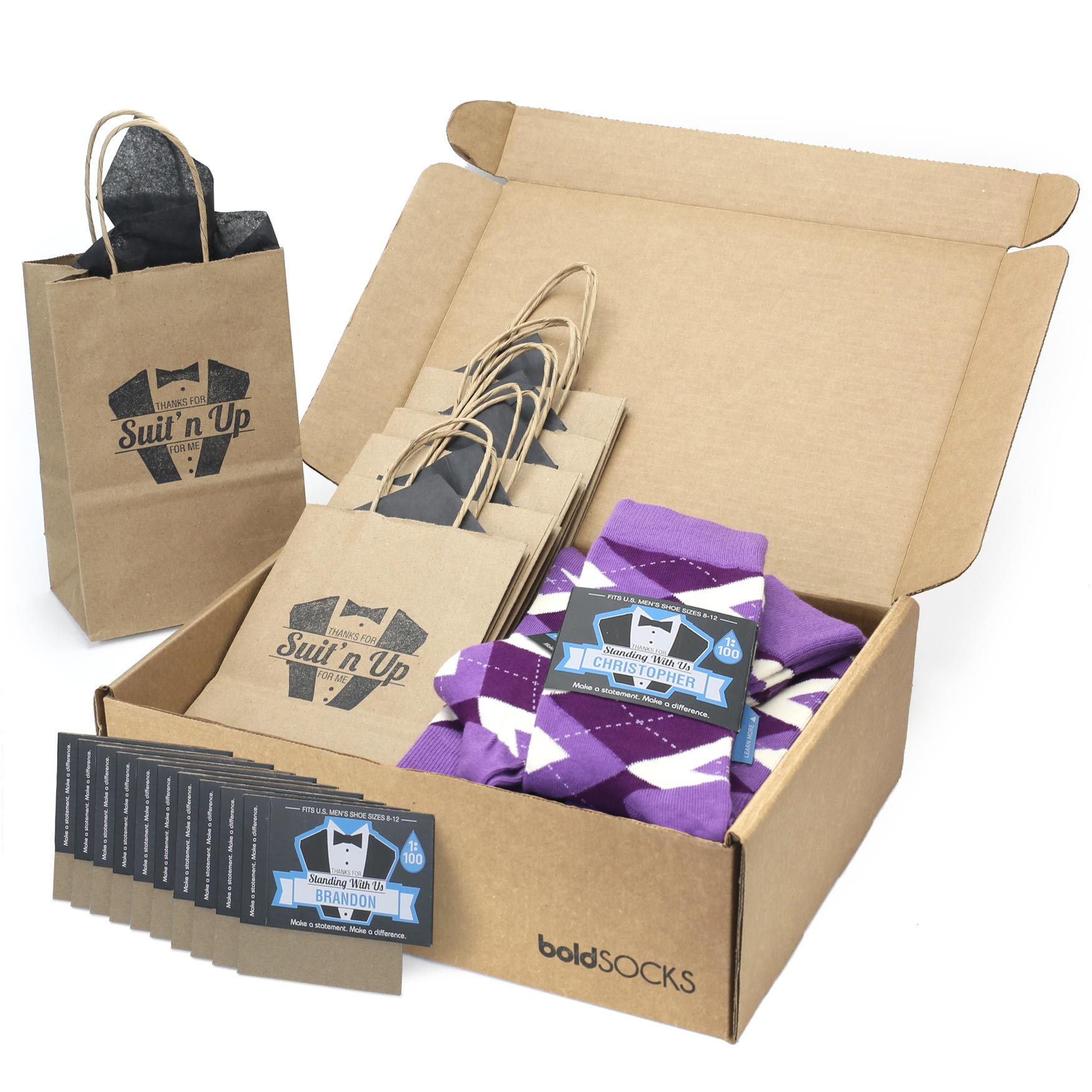 Customizable Groomsmen Gift Set Wisteria Plum Argyle Men’s Dress Socks