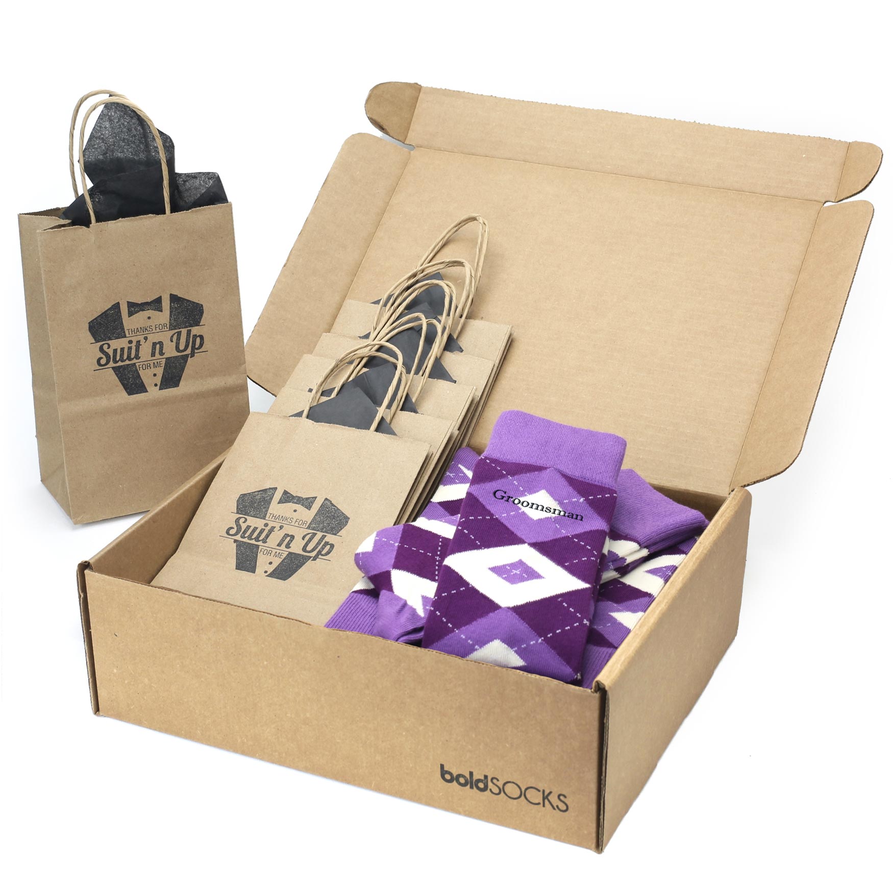 Customizable Groomsmen Gift Set Wisteria Plum Argyle Men’s Dress Socks