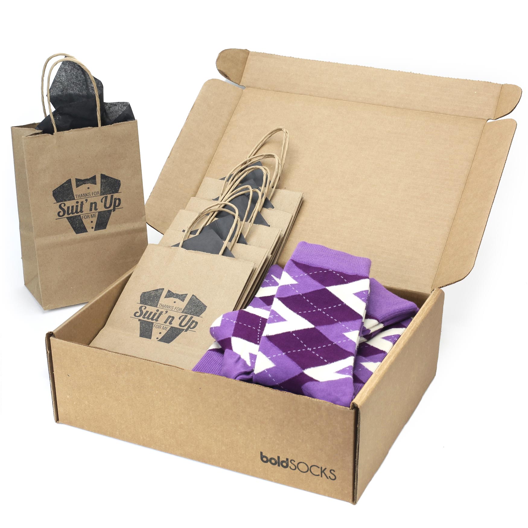 Customizable Groomsmen Gift Set Wisteria Plum Argyle Men’s Dress Socks