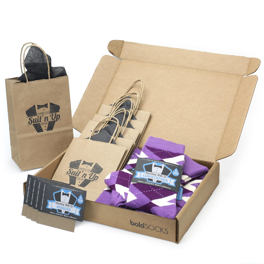Customizable Groomsmen Gift Set Wisteria Plum Argyle Men’s Dress Socks
