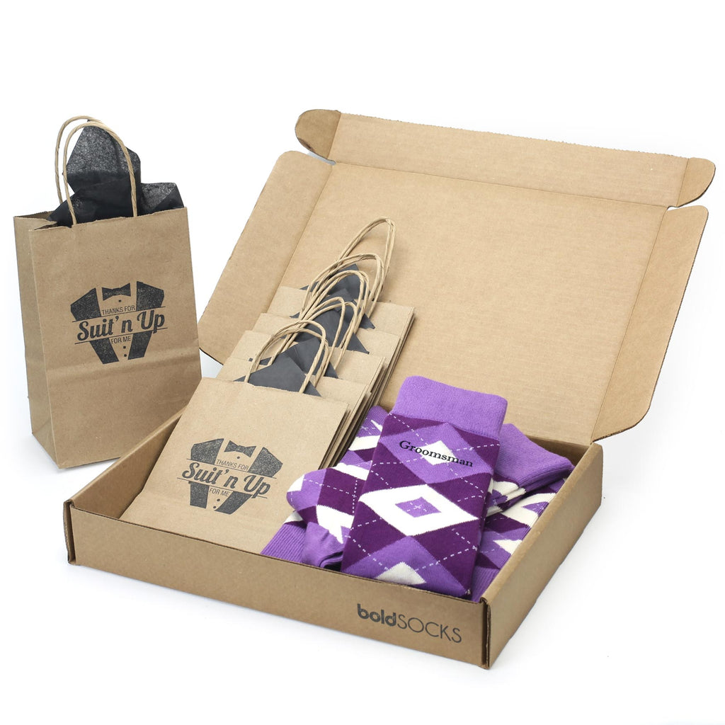 Customizable Groomsmen Gift Set Wisteria Plum Argyle Men’s Dress Socks