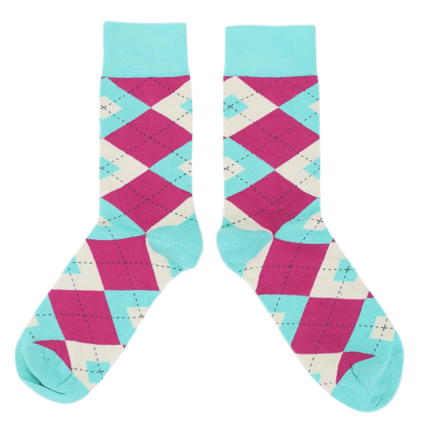 Fuchsia Light Blue Argyle Men’s Dress Socks