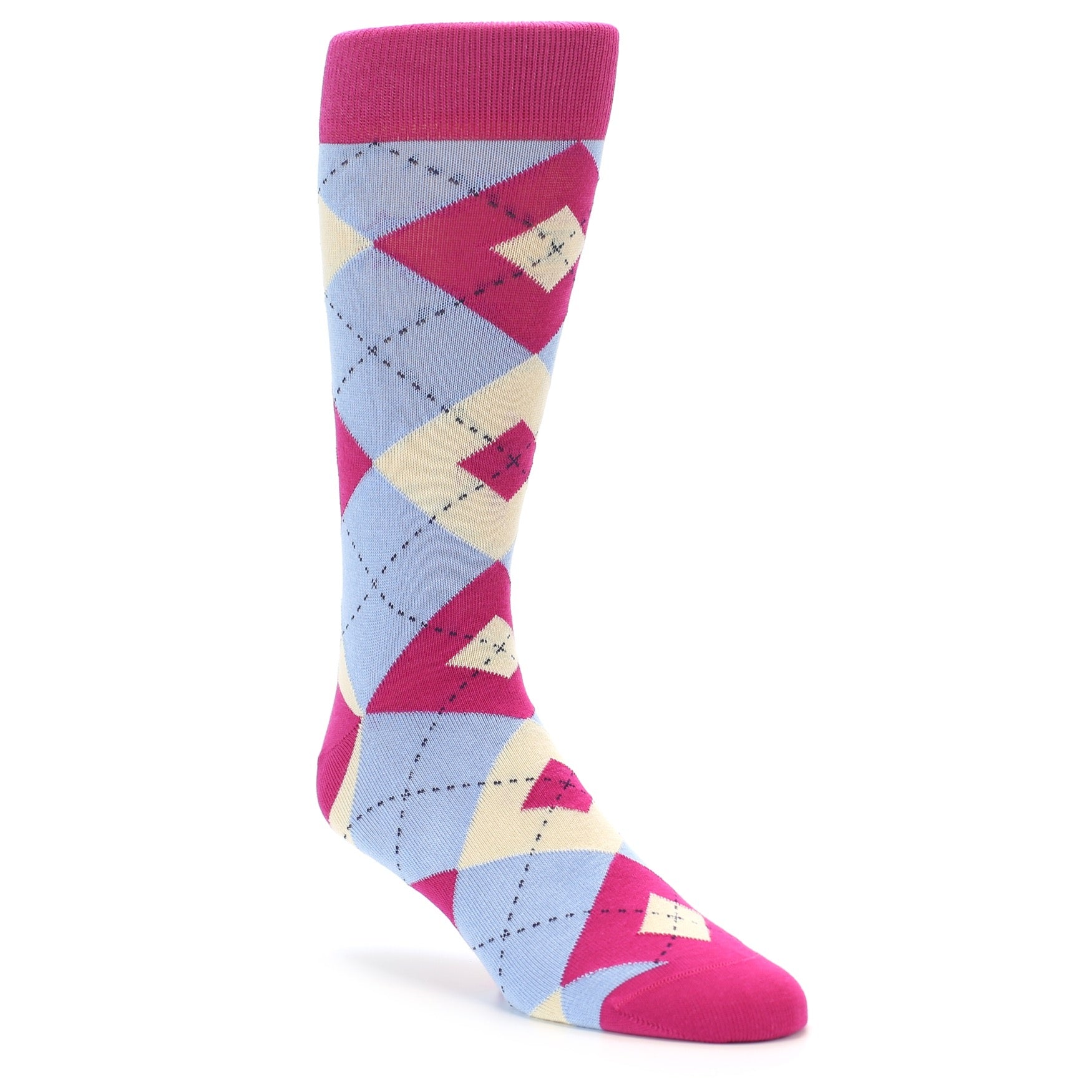 Fuchsia Light Blue Argyle Men’s Dress Socks