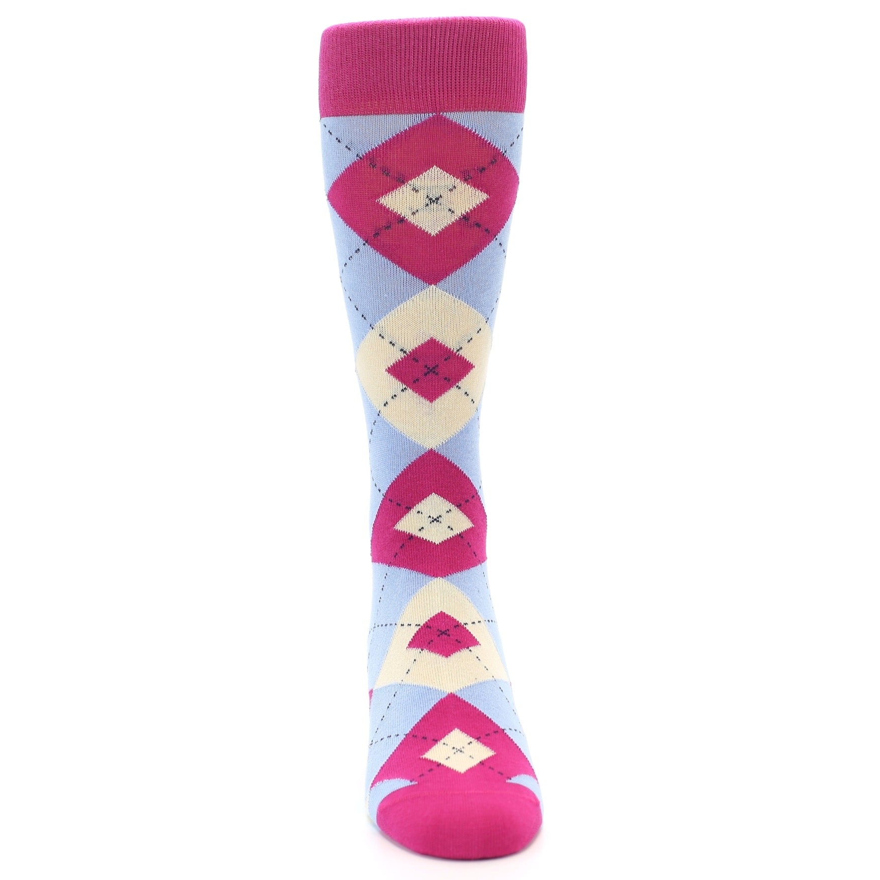 Fuchsia Light Blue Argyle Men’s Dress Socks