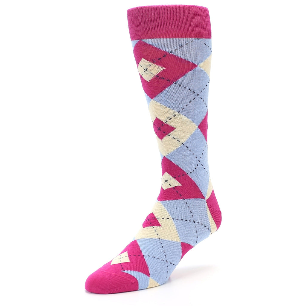 Fuchsia Light Blue Argyle Men’s Dress Socks