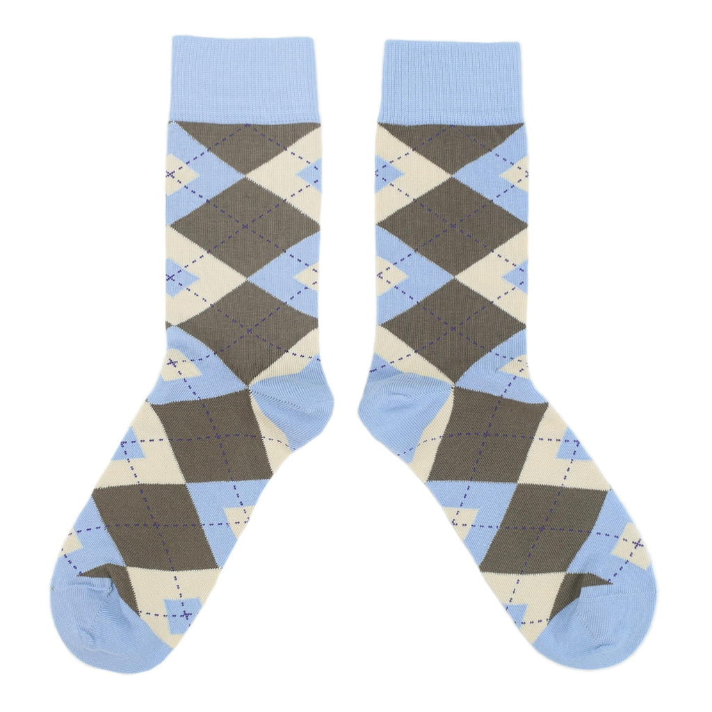 Customizable Groomsmen Gift Set Light Blue Brown Argyle Men’s Dress Socks