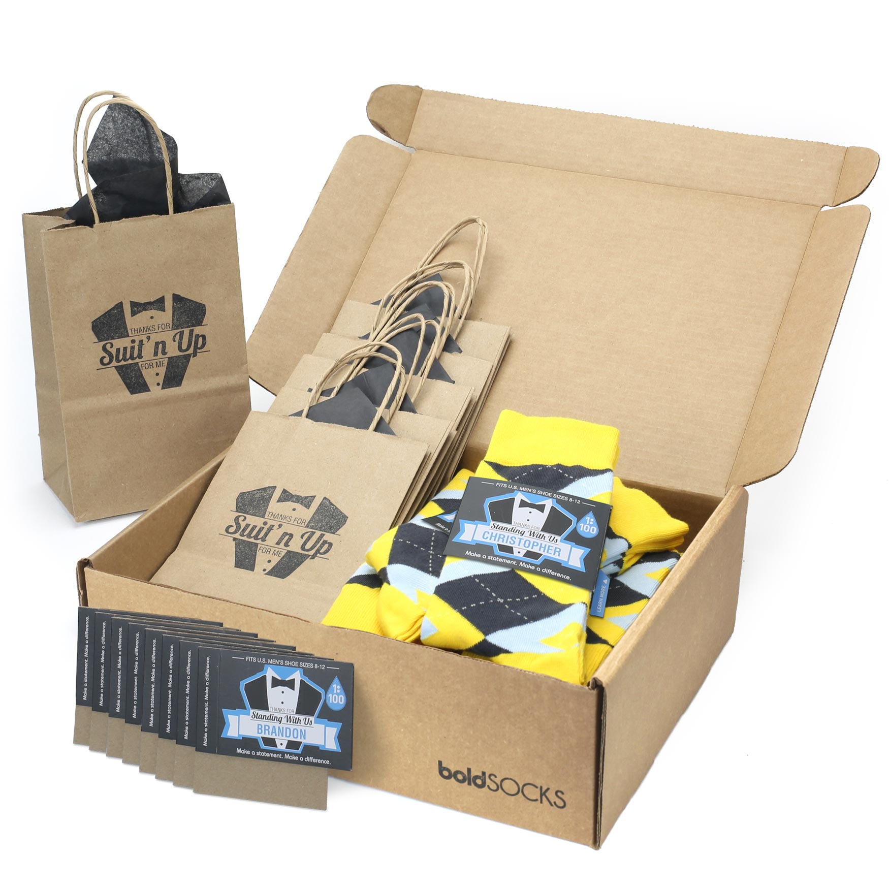 Customizable Groomsmen Gift Set Golden Yellow Gray Argyle Men’s Dress Socks