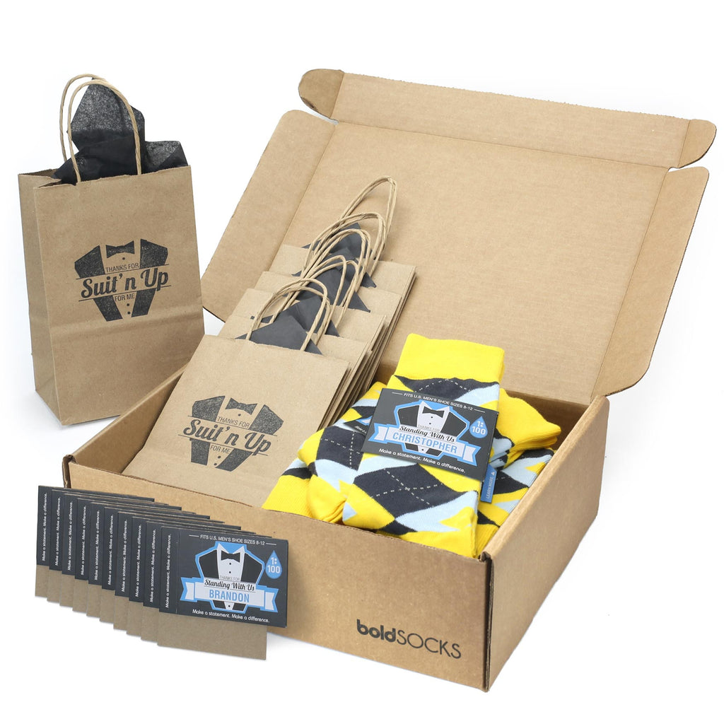 Customizable Groomsmen Gift Set Golden Yellow Gray Argyle Men’s Dress Socks