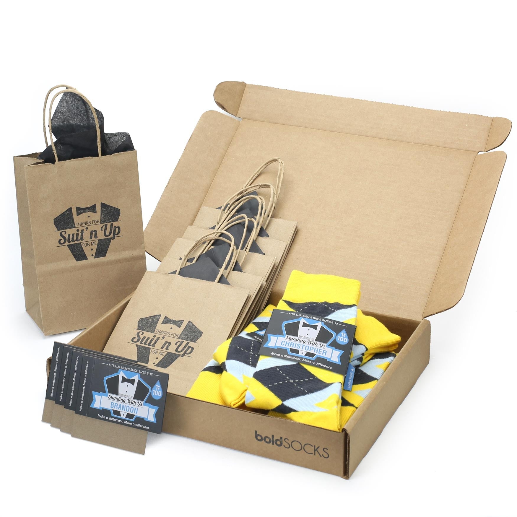Customizable Groomsmen Gift Set Golden Yellow Gray Argyle Men’s Dress Socks