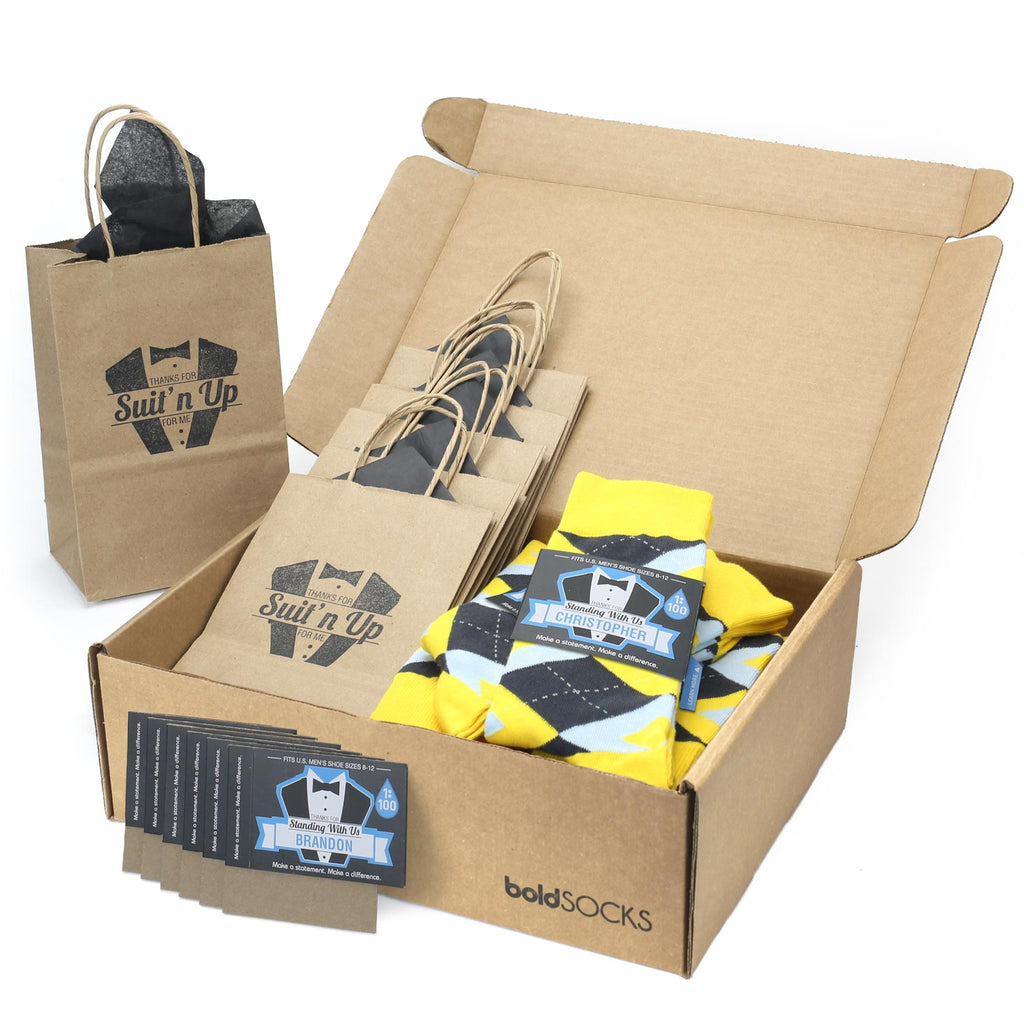 Customizable Groomsmen Gift Set Golden Yellow Gray Argyle Men’s Dress Socks