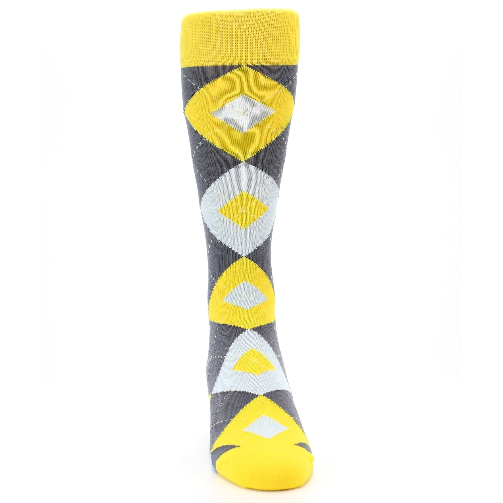 Golden Yellow Gray Light Blue Argyle Men’s Dress Socks