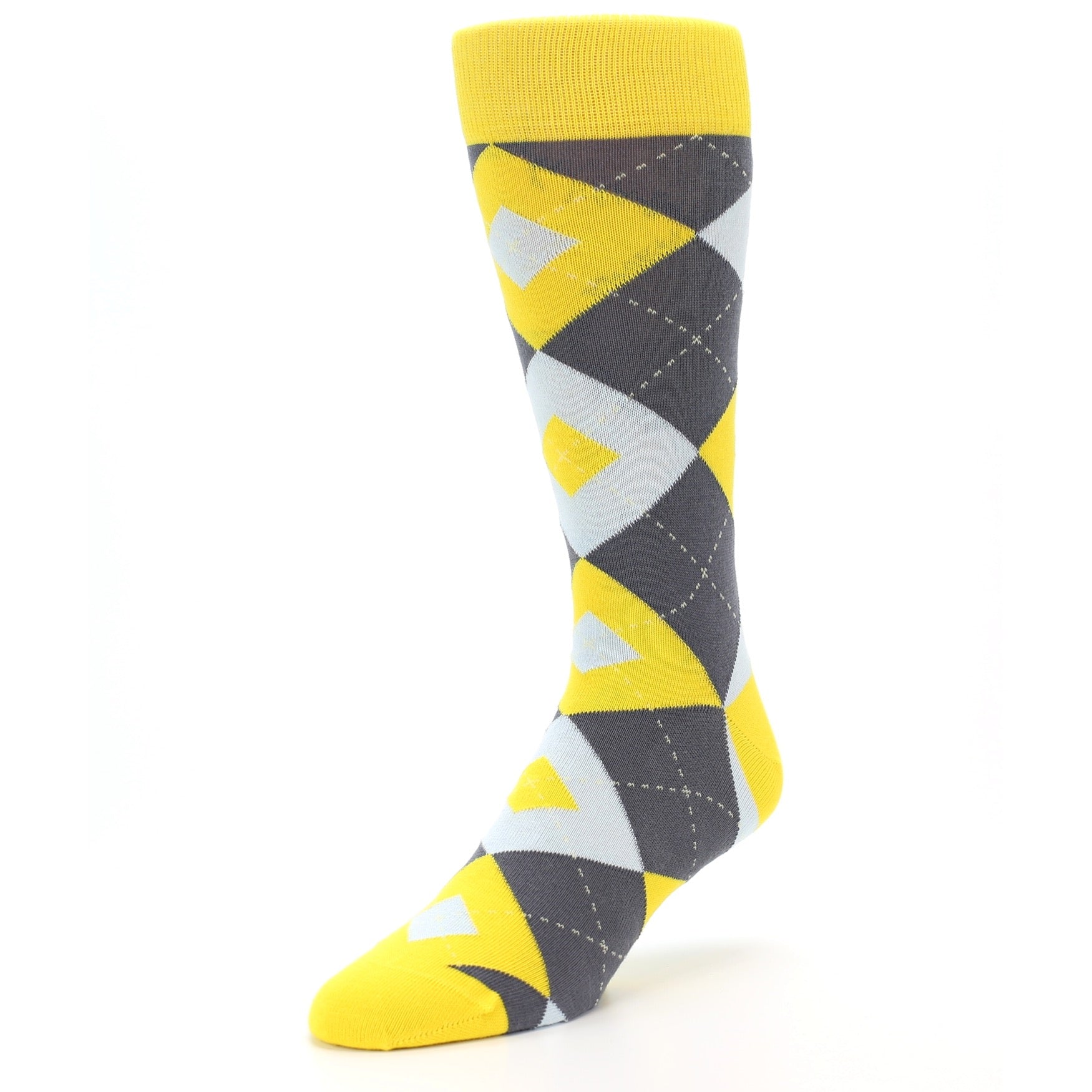 Golden Yellow Gray Light Blue Argyle Men’s Dress Socks