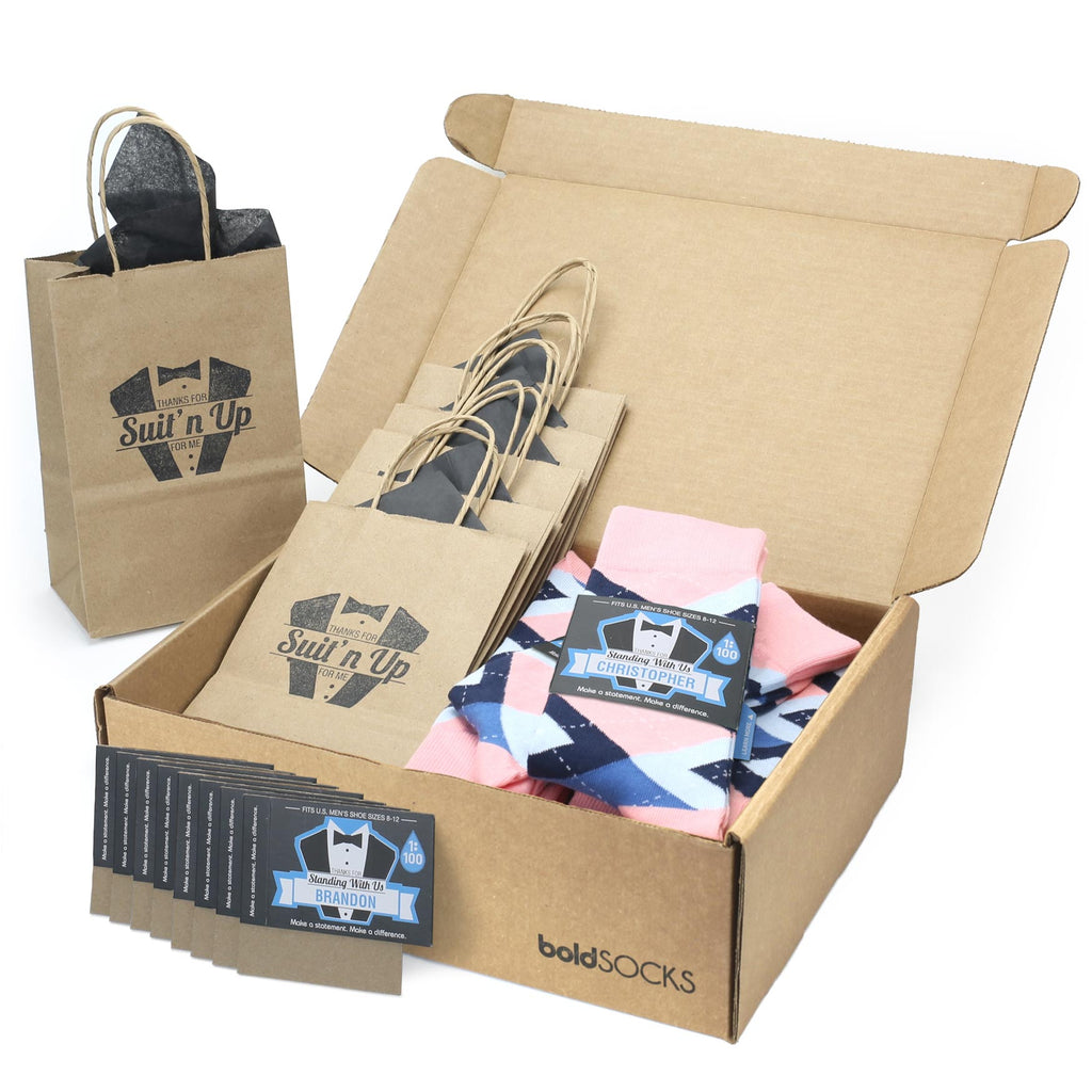 Customizable Groomsmen Gift Set Pink Blue Argyle Men’s Dress Socks