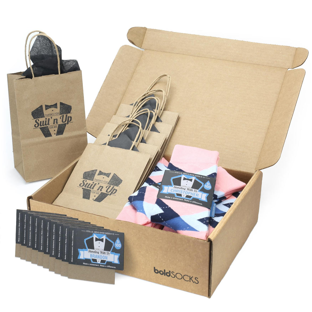 Customizable Groomsmen Gift Set Pink Blue Argyle Men’s Dress Socks